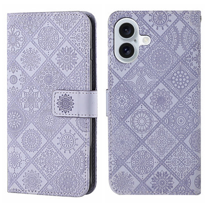 For iPhone 16 Plus Ethnic Style Embossed Pattern Leather Phone Case(Purple) - iPhone 16 Plus Cases by buy2fix | Online Shopping UK | buy2fix