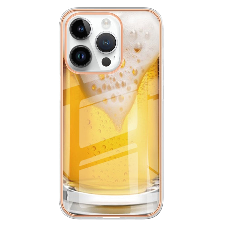 For iPhone 16 Pro Electroplating Marble Dual-side IMD Phone Case(Draft Beer) - iPhone 16 Pro Cases by buy2fix | Online Shopping UK | buy2fix