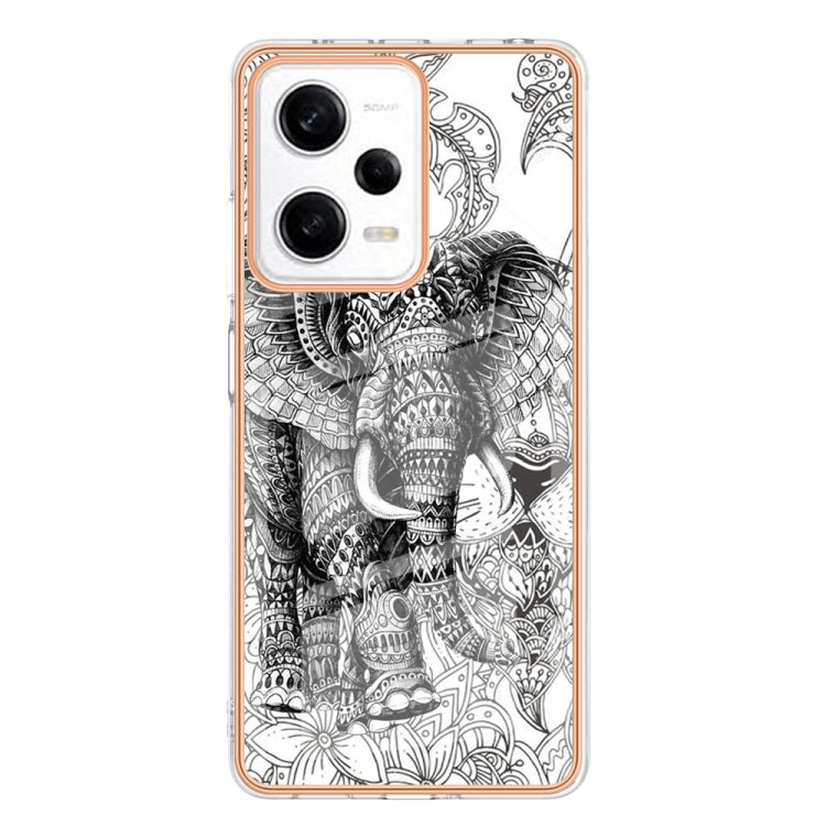 For Xiaomi Redmi Note 12 Pro 5G Global Electroplating Marble Dual-side IMD Phone Case(Totem Elephant) - Xiaomi Cases by buy2fix | Online Shopping UK | buy2fix