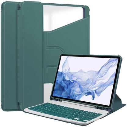 For Samsung Galaxy Tab S9 360 Rotation Transparent Smart Leather Case with Keyboard(Dark Green) - Galaxy Tab S9 Cases by buy2fix | Online Shopping UK | buy2fix