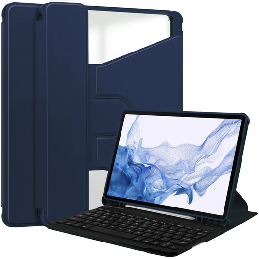 For Samsung Galaxy Tab S9 360 Rotation Transparent Smart Leather Case with Keyboard(Dark Blue) - Galaxy Tab S9 Cases by buy2fix | Online Shopping UK | buy2fix