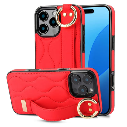 For iPhone 16 Pro Max Non-slip Full Coverage Ring PU Phone Case with Wristband(Red) - iPhone 16 Pro Max Cases by buy2fix | Online Shopping UK | buy2fix