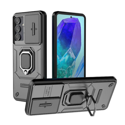 For Samsung Galaxy M55 5G Sliding Camshield TPU + PC Shockproof Phone Case with Holder(Black) - Galaxy Phone Cases by buy2fix | Online Shopping UK | buy2fix