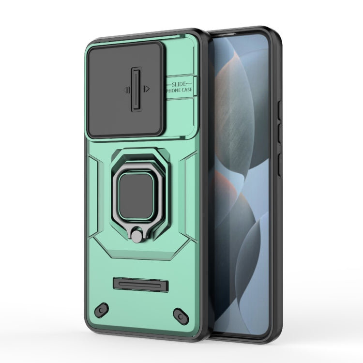 For Xiaomi Redmi K70 5G Sliding Camshield TPU + PC Shockproof Phone Case with Holder(Green) - K70 Cases by buy2fix | Online Shopping UK | buy2fix