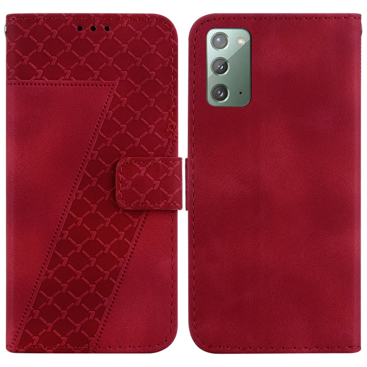 For Samsung Galaxy Note20 7-shaped Embossed Leather Phone Case(Red) - Galaxy Note20 Cases by buy2fix | Online Shopping UK | buy2fix