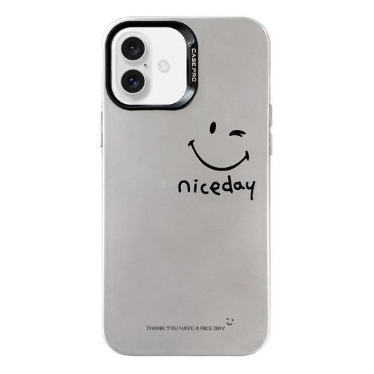 For iPhone 16 Electroplated Silver Series PC Protective Phone Case(Simple Smiley Face) - iPhone 16 Cases by buy2fix | Online Shopping UK | buy2fix