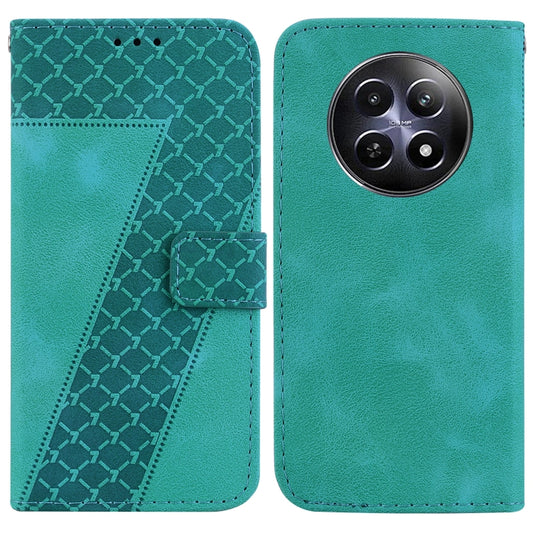 For Realme 12 5G 7-shaped Embossed Leather Phone Case(Green) - Realme Cases by buy2fix | Online Shopping UK | buy2fix