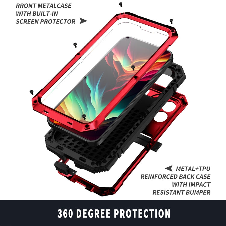 For iPhone 15 Pro Max R-JUST Shockproof Life Waterproof Dust-proof Metal + Silicone Phone Case with Holder(Red) - iPhone 15 Pro Max Cases by R-JUST | Online Shopping UK | buy2fix