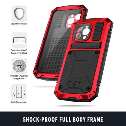 For iPhone 15 Pro R-JUST Shockproof Life Waterproof Dust-proof Metal + Silicone Phone Case with Holder(Red) - iPhone 15 Pro Cases by R-JUST | Online Shopping UK | buy2fix