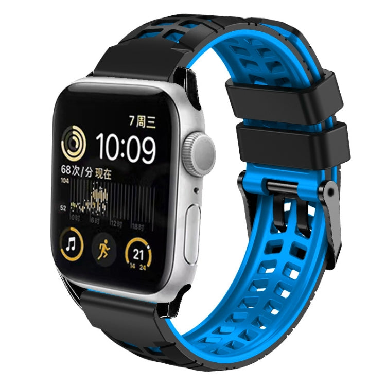 For Apple Watch SE 2022 44mm Twill Dual-row Buckle Silicone Watch Band(Black Blue) - Watch Bands by buy2fix | Online Shopping UK | buy2fix