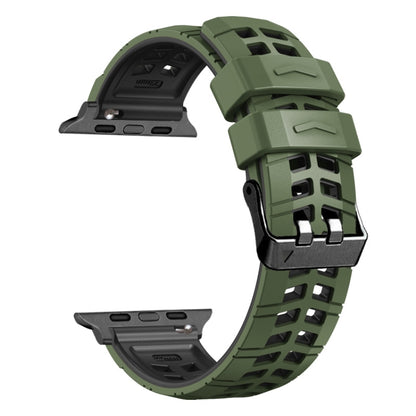 For Apple Watch Series 4 44mm Twill Dual-row Buckle Silicone Watch Band(Army Green Black) - Watch Bands by buy2fix | Online Shopping UK | buy2fix