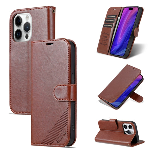 For iPhone 15 Pro Max AZNS Sheepskin Texture Flip Leather Phone Case(Brown) - iPhone 15 Pro Max Cases by AZNS | Online Shopping UK | buy2fix