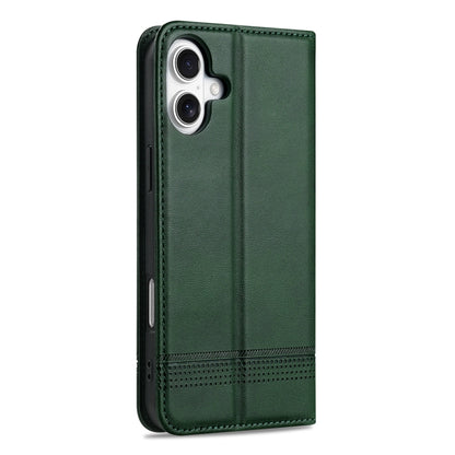 For iPhone 16 AZNS Magnetic Calf Texture Flip Leather Phone Case(Dark Green) - iPhone 16 Cases by AZNS | Online Shopping UK | buy2fix