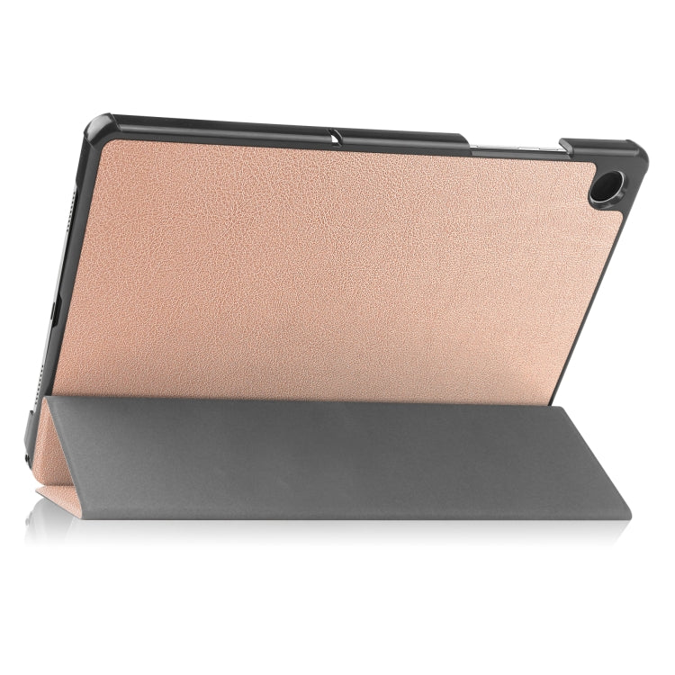 For Samsung Galaxy Tab A9 Custer Pure Color 3-Fold Holder Leather Tablet Case(Rose Gold) - Others by buy2fix | Online Shopping UK | buy2fix