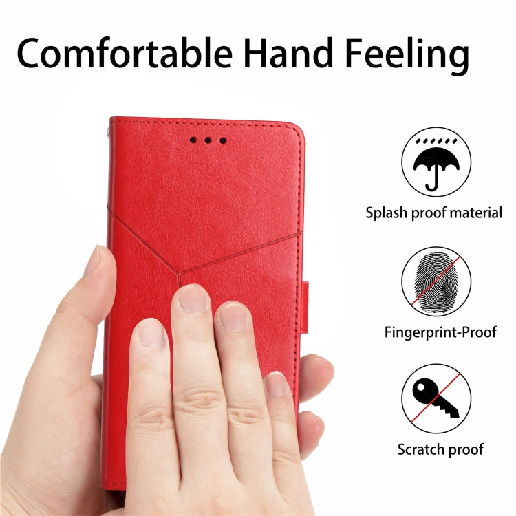 For Motorola Moto G Play 5G 2024 HT01 Y-shaped Pattern Flip Leather Phone Case(Red) - Motorola Cases by buy2fix | Online Shopping UK | buy2fix