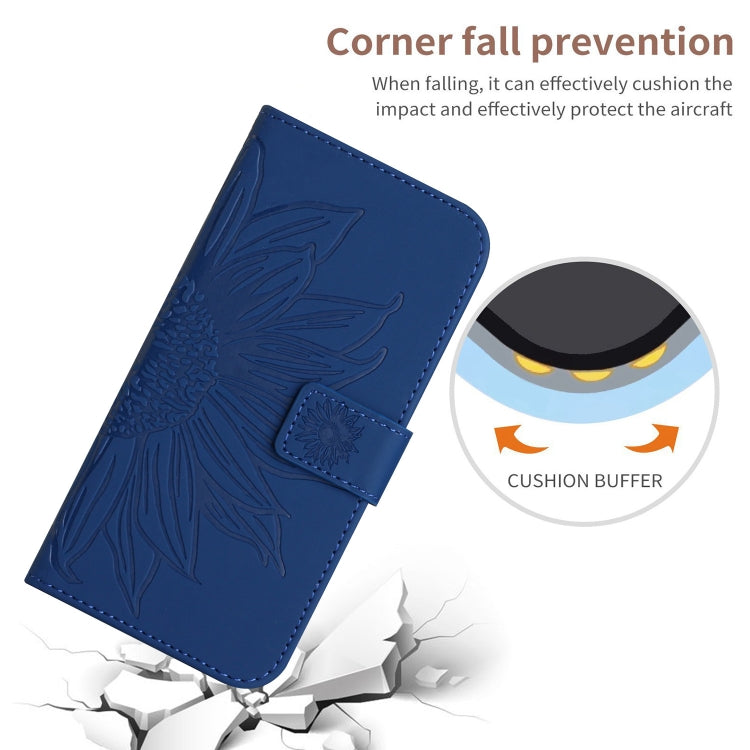 For Motorola Moto G Power 5G 2024 HT04 Skin Feel Sun Flower Embossed Flip Leather Phone Case with Lanyard(Dark Blue) - Motorola Cases by buy2fix | Online Shopping UK | buy2fix