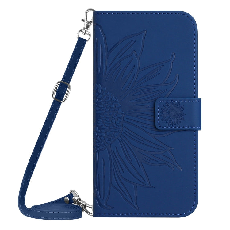 For Motorola Moto G Stylus 5G 2024 HT04 Skin Feel Sun Flower Embossed Flip Leather Phone Case with Lanyard(Dark Blue) - Motorola Cases by buy2fix | Online Shopping UK | buy2fix