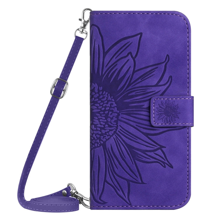 For Motorola Edge 5G 2024 HT04 Skin Feel Sun Flower Embossed Flip Leather Phone Case with Lanyard(Dark Purple) - Motorola Cases by buy2fix | Online Shopping UK | buy2fix