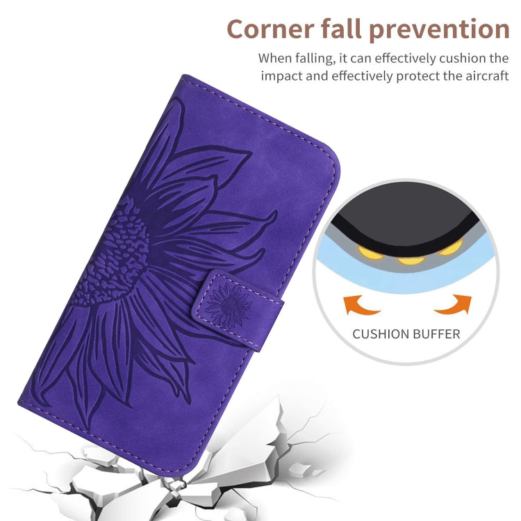 For Motorola Edge 5G 2024 HT04 Skin Feel Sun Flower Embossed Flip Leather Phone Case with Lanyard(Dark Purple) - Motorola Cases by buy2fix | Online Shopping UK | buy2fix