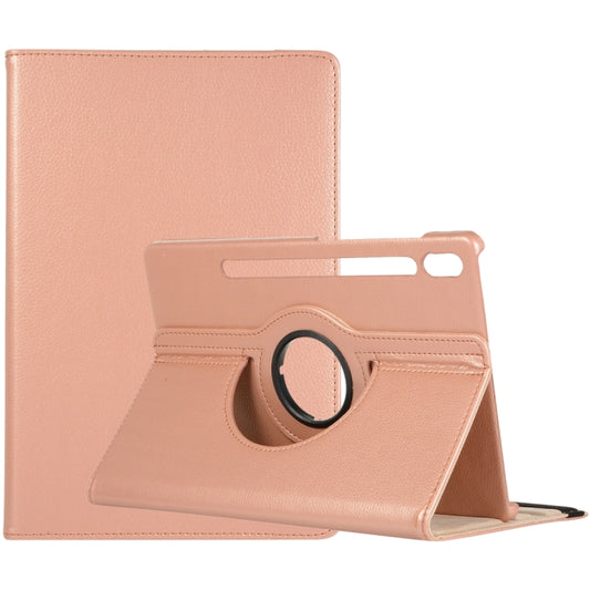 For Samsung Galaxy Tab S9 360 Degrees Rotation Holder Litchi Texture Leather Tablet Case(Rose Gold) - Galaxy Tab S9 Cases by buy2fix | Online Shopping UK | buy2fix