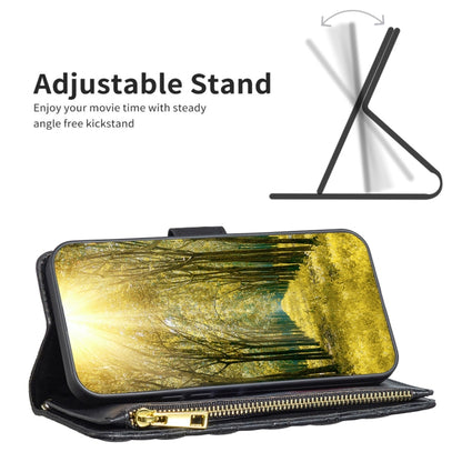 For Nokia G42/G310 Diamond Lattice Zipper Wallet Leather Flip Phone Case(Black) - Nokia Cases by buy2fix | Online Shopping UK | buy2fix