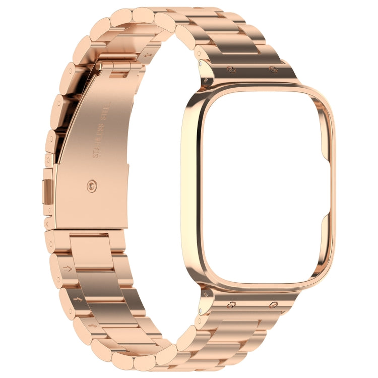 For Redmi Watch 3 Lite / Watch 3 Active 2 in 1 Three-bead Metal Watch Band with Watch Frame(Rose Gold) - Watch Bands by buy2fix | Online Shopping UK | buy2fix