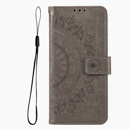 For iPhone 16 Pro Totem Flower Embossed Leather Phone Case(Grey) - iPhone 16 Pro Cases by buy2fix | Online Shopping UK | buy2fix