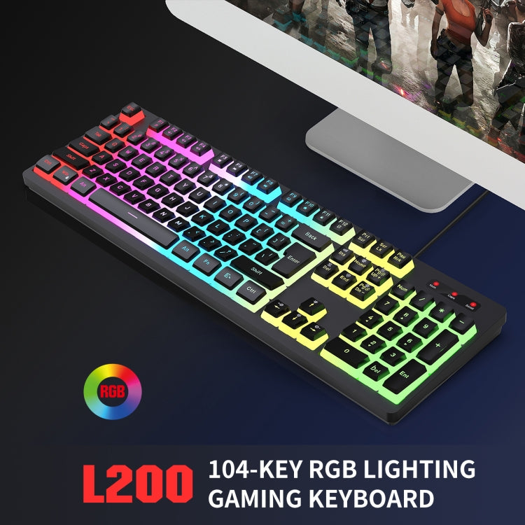 HXSJ L200+X100 Wired RGB Backlit Keyboard and Mouse Set 104 Pudding Key Caps + 3600DPI Mouse(White) - Wired Keyboard by HXSJ | Online Shopping UK | buy2fix