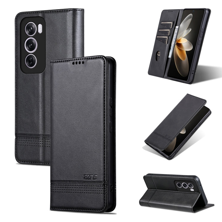 For OPPO Reno12 Global AZNS Magnetic Calf Texture Flip Leather Phone Case(Black) - Reno12 Cases by AZNS | Online Shopping UK | buy2fix