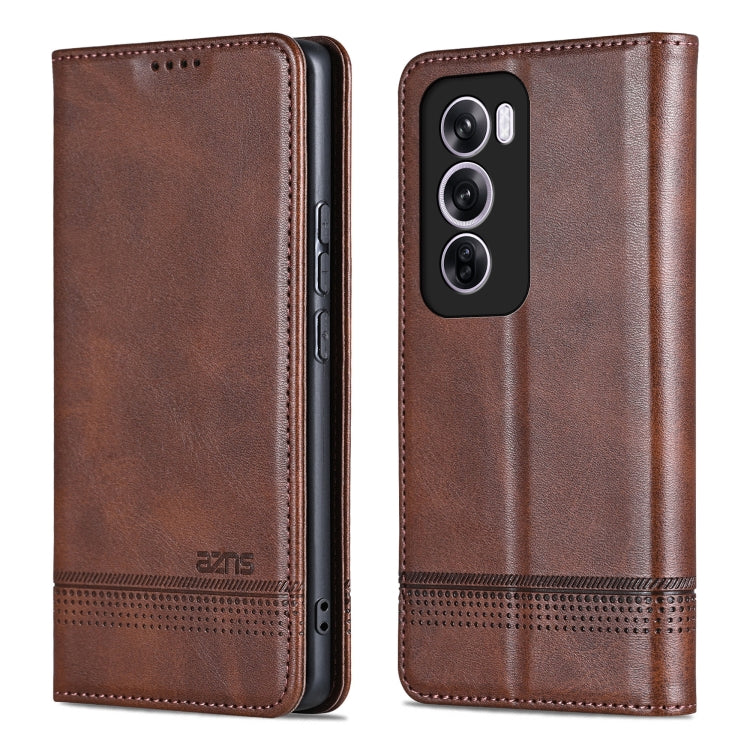 For OPPO Reno12 Pro Global AZNS Magnetic Calf Texture Flip Leather Phone Case(Dark Brown) - Reno12 Pro Cases by AZNS | Online Shopping UK | buy2fix