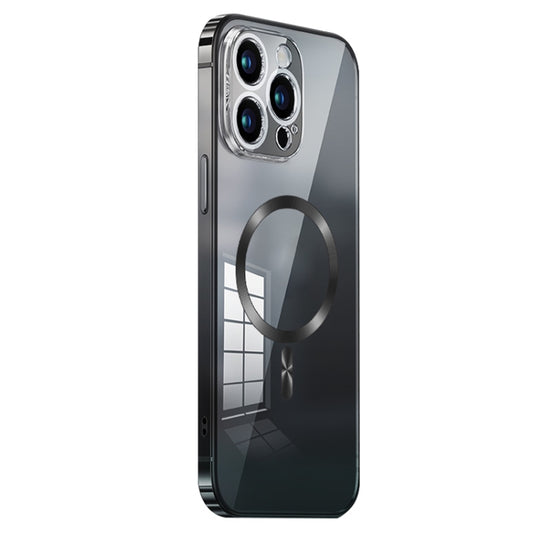 For iPhone 14 Pro MagSafe Magnetic Stainless Steel Frame Transparent TPU Phone Case(Black) - iPhone 14 Pro Cases by buy2fix | Online Shopping UK | buy2fix