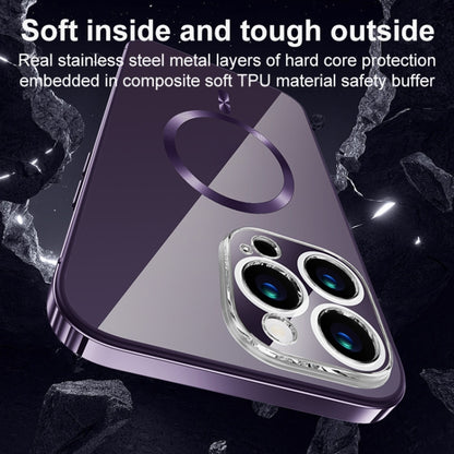 For iPhone 14 Pro MagSafe Magnetic Stainless Steel Frame Transparent TPU Phone Case(Silver) - iPhone 14 Pro Cases by buy2fix | Online Shopping UK | buy2fix