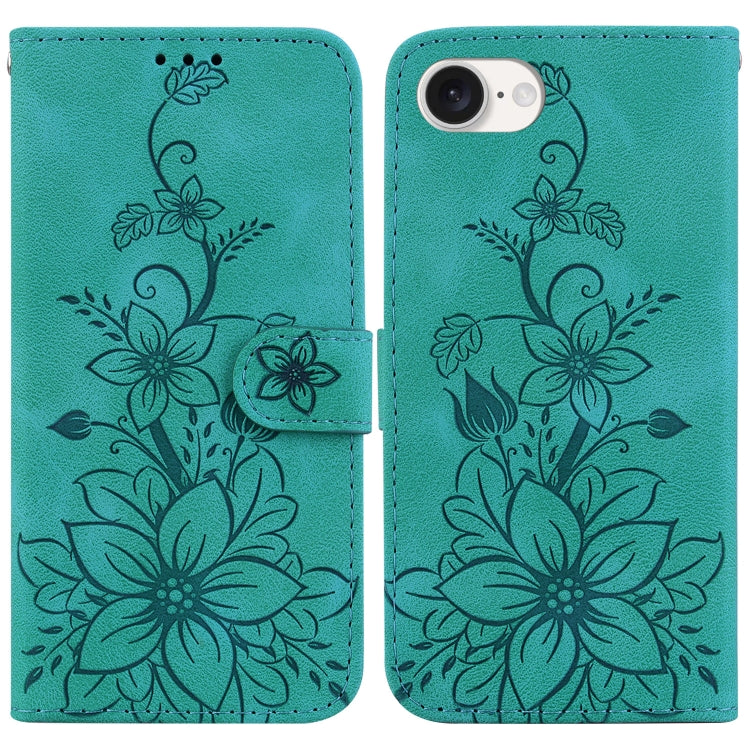 For iPhone SE 2024 Lily Embossed Leather Phone Case(Green) - More iPhone Cases by buy2fix | Online Shopping UK | buy2fix