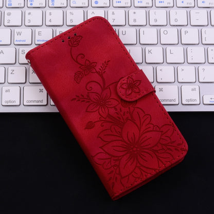 For iPhone SE 2024 Lily Embossed Leather Phone Case(Red) - More iPhone Cases by buy2fix | Online Shopping UK | buy2fix