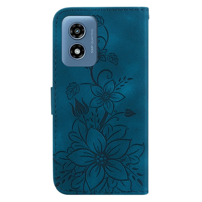 For Motorola Moto G Play 4G 2024 Lily Embossed Leather Phone Case(Dark Blue) - Motorola Cases by buy2fix | Online Shopping UK | buy2fix