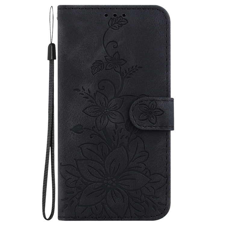 For Motorola Moto G Play 4G 2024 Lily Embossed Leather Phone Case(Black) - Motorola Cases by buy2fix | Online Shopping UK | buy2fix