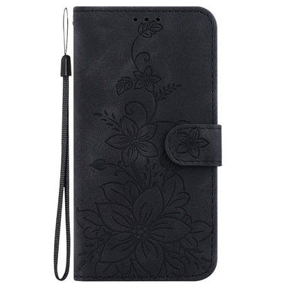 For Motorola Moto G Play 4G 2024 Lily Embossed Leather Phone Case(Black) - Motorola Cases by buy2fix | Online Shopping UK | buy2fix