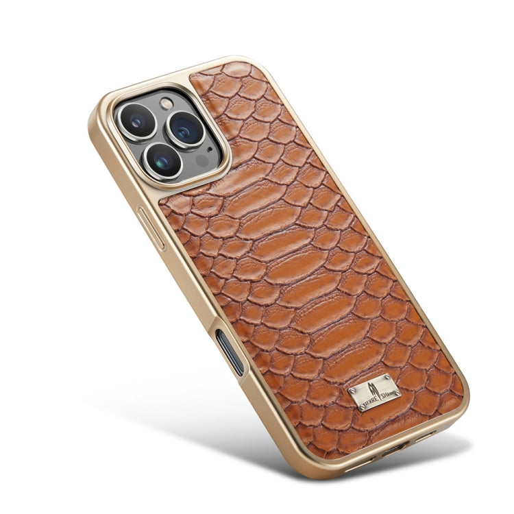 For iPhone 16 Pro Max Fierre Shann Python Texture Electroplating PU Phone Case(Brown) - iPhone 16 Pro Max Cases by FIERRE SHANN | Online Shopping UK | buy2fix