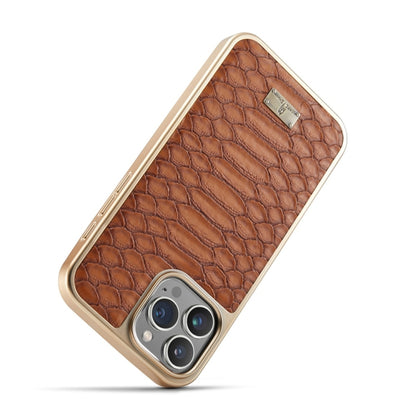 For iPhone 16 Pro Fierre Shann Python Texture Electroplating PU Phone Case(Brown) - iPhone 16 Pro Cases by FIERRE SHANN | Online Shopping UK | buy2fix