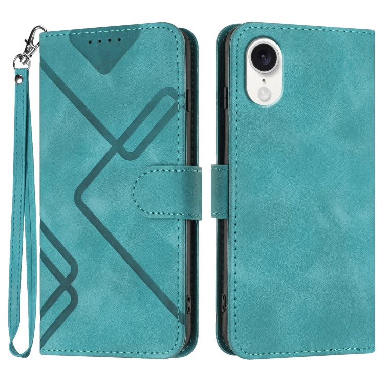 For iPhone SE 2024 Line Pattern Skin Feel Leather Phone Case(Light Blue) - More iPhone Cases by buy2fix | Online Shopping UK | buy2fix