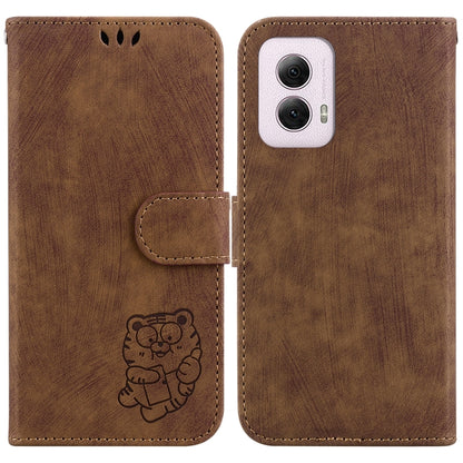 For Motorola Moto G Power 5G 2024 Little Tiger Embossed Leather Phone Case(Brown) - Motorola Cases by buy2fix | Online Shopping UK | buy2fix
