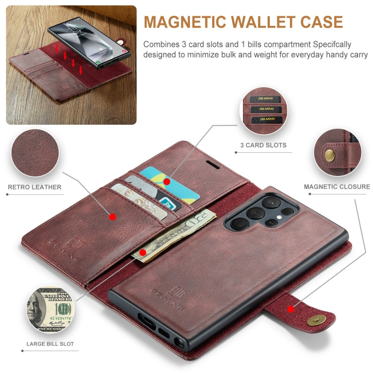 For Samsung Galaxy S24 Ultra 5G DG.MING Crazy Horse Texture Detachable Magnetic Leather Case(Red) - Galaxy S24 Ultra 5G Cases by DG.MING | Online Shopping UK | buy2fix