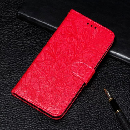 For iPhone 16 Pro Lace Flower Embossing Flip Leather Phone Case(Red) - iPhone 16 Pro Cases by buy2fix | Online Shopping UK | buy2fix