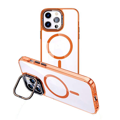 For iPhone 14 Pro MagSafe Magnetic Invisible Holder Transparent Phone Case(Orange) - iPhone 14 Pro Cases by buy2fix | Online Shopping UK | buy2fix
