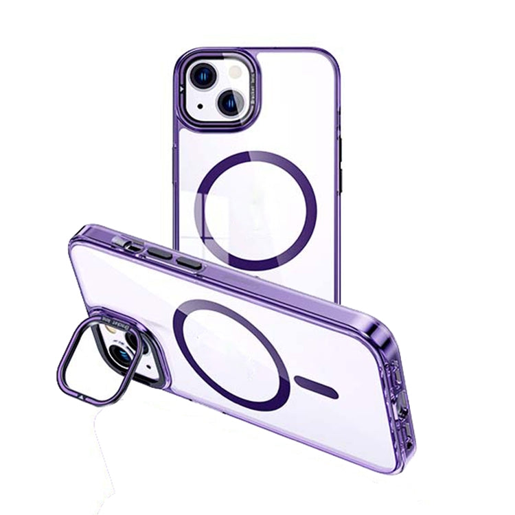 For iPhone 13 MagSafe Magnetic Invisible Holder Transparent Phone Case(Purple) - iPhone 13 Cases by buy2fix | Online Shopping UK | buy2fix