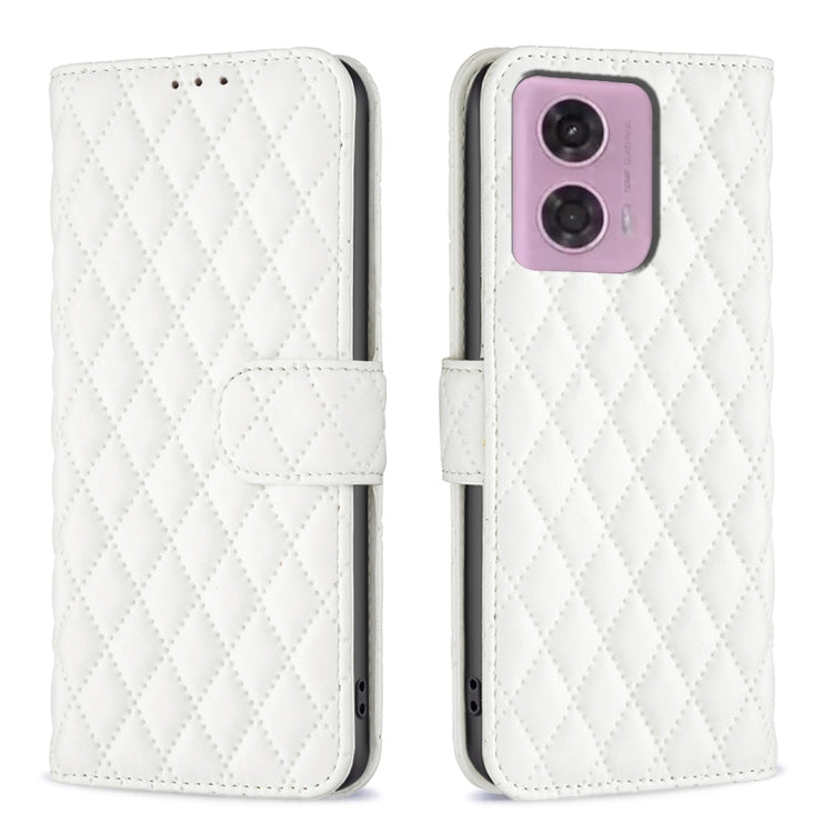 For Motorola Moto G24 / E14 / G04 Diamond Lattice Wallet Flip Leather Phone Case(White) - Motorola Cases by buy2fix | Online Shopping UK | buy2fix