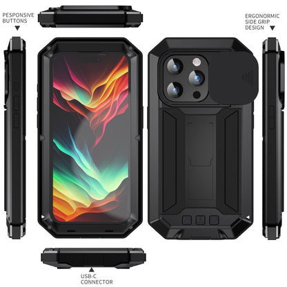 For iPhone 15 Pro Max R-JUST Sliding Camera Life Waterproof Holder Phone Case(Black) - iPhone 15 Pro Max Cases by R-JUST | Online Shopping UK | buy2fix