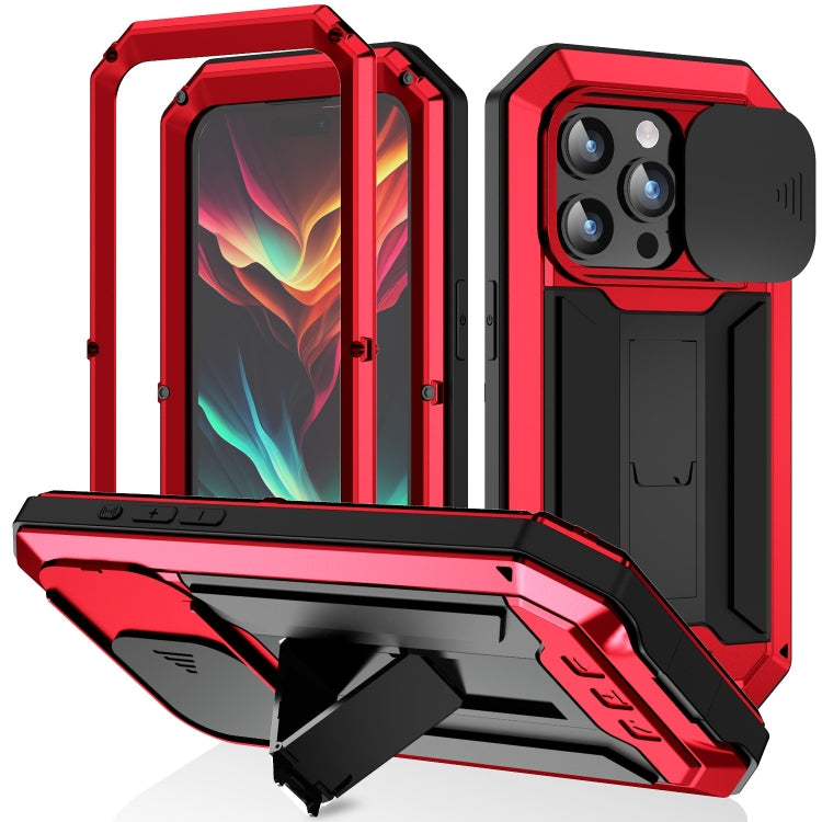 For iPhone 15 Pro Max R-JUST Sliding Camera IP54 Life Waterproof Holder Phone Case(Red) - iPhone 15 Pro Max Cases by R-JUST | Online Shopping UK | buy2fix