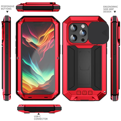 For iPhone 15 Pro Max R-JUST Sliding Camera IP54 Life Waterproof Holder Phone Case(Red) - iPhone 15 Pro Max Cases by R-JUST | Online Shopping UK | buy2fix