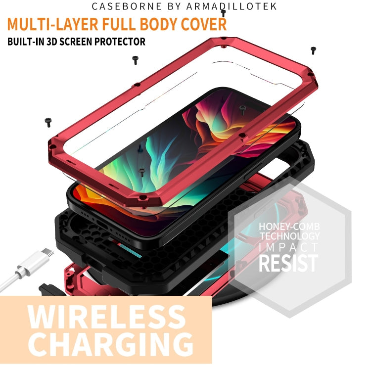 For iPhone 15 Pro Max R-JUST Sliding Camera IP54 Life Waterproof Holder Phone Case(Red) - iPhone 15 Pro Max Cases by R-JUST | Online Shopping UK | buy2fix